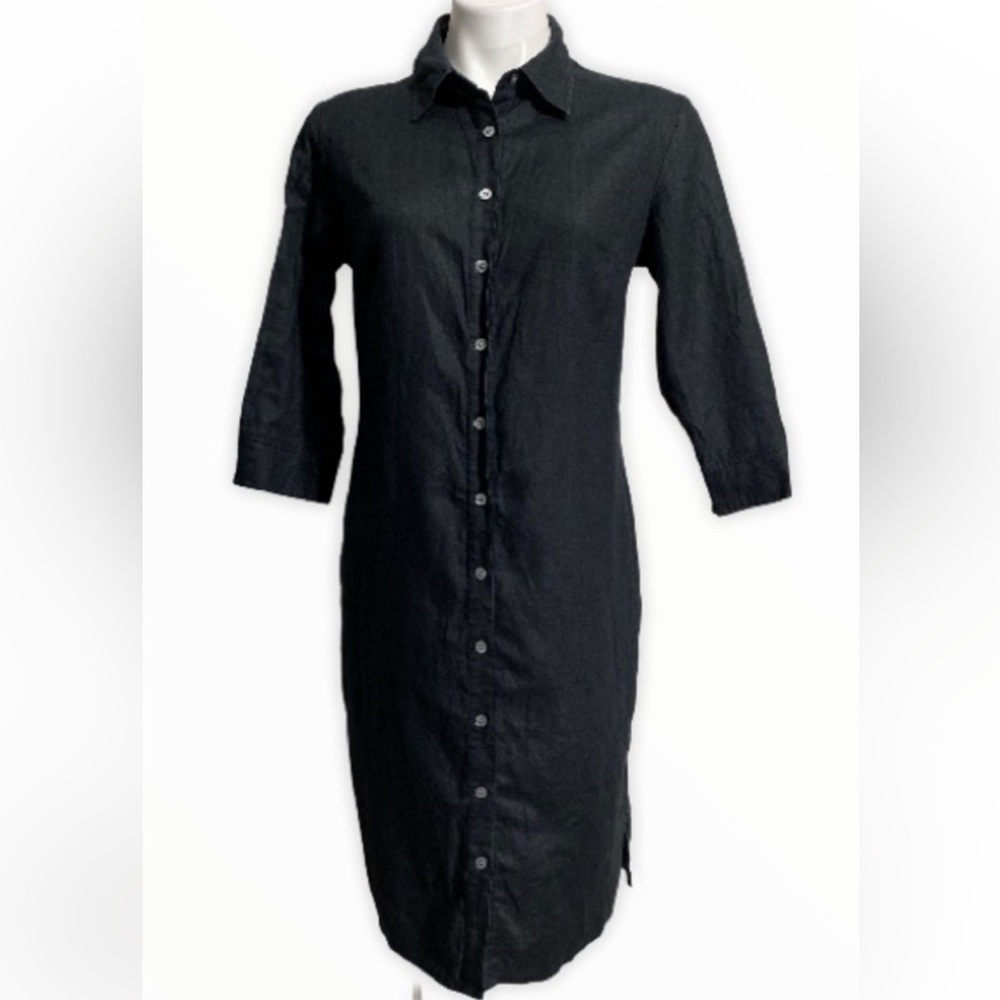 Laura Ashley black linen shirt dress with 3/4 sleeves $250 - Size 8